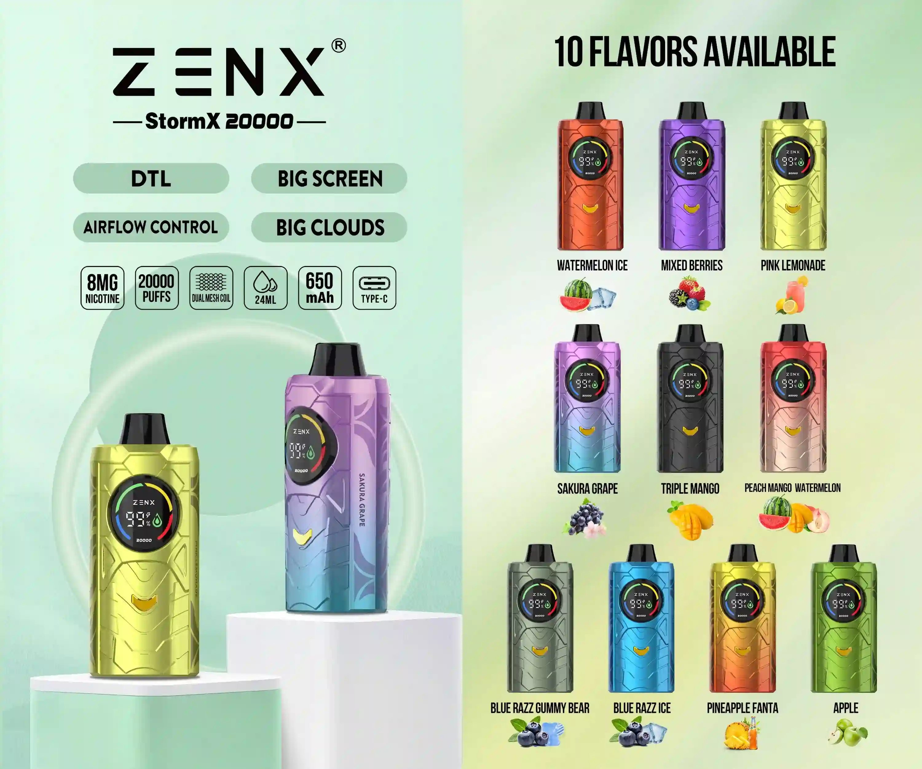 ZENX DTL StormX 20000 Puffs Wegwerp Vape - zenxvape.nl